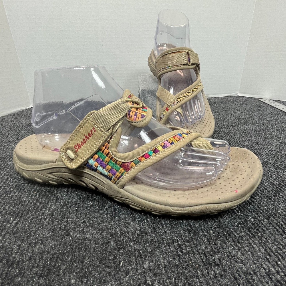 Skechers Sandals Women 8 Beige Multi Reggae Fest All Natural Vegan Outdoor Hike